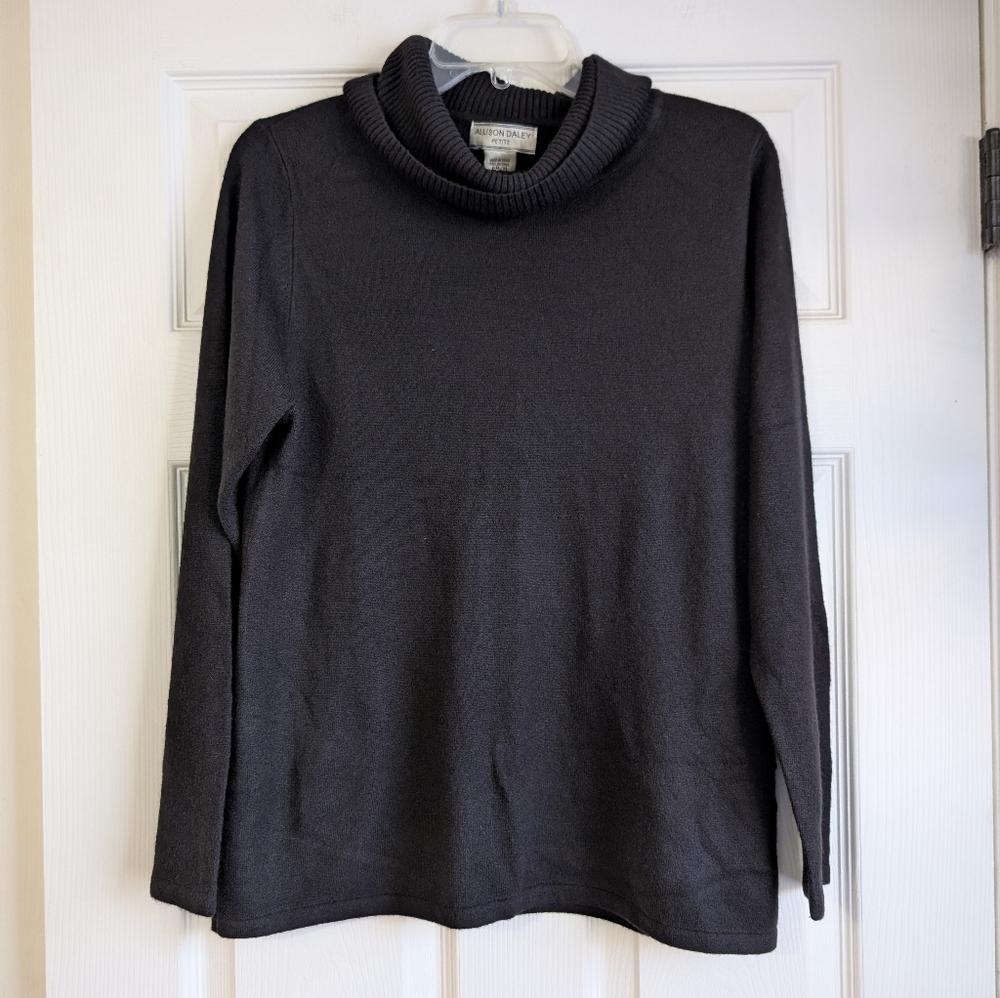 Allison Daley Y2K Black Cowl Turtleneck Sweater Size PM